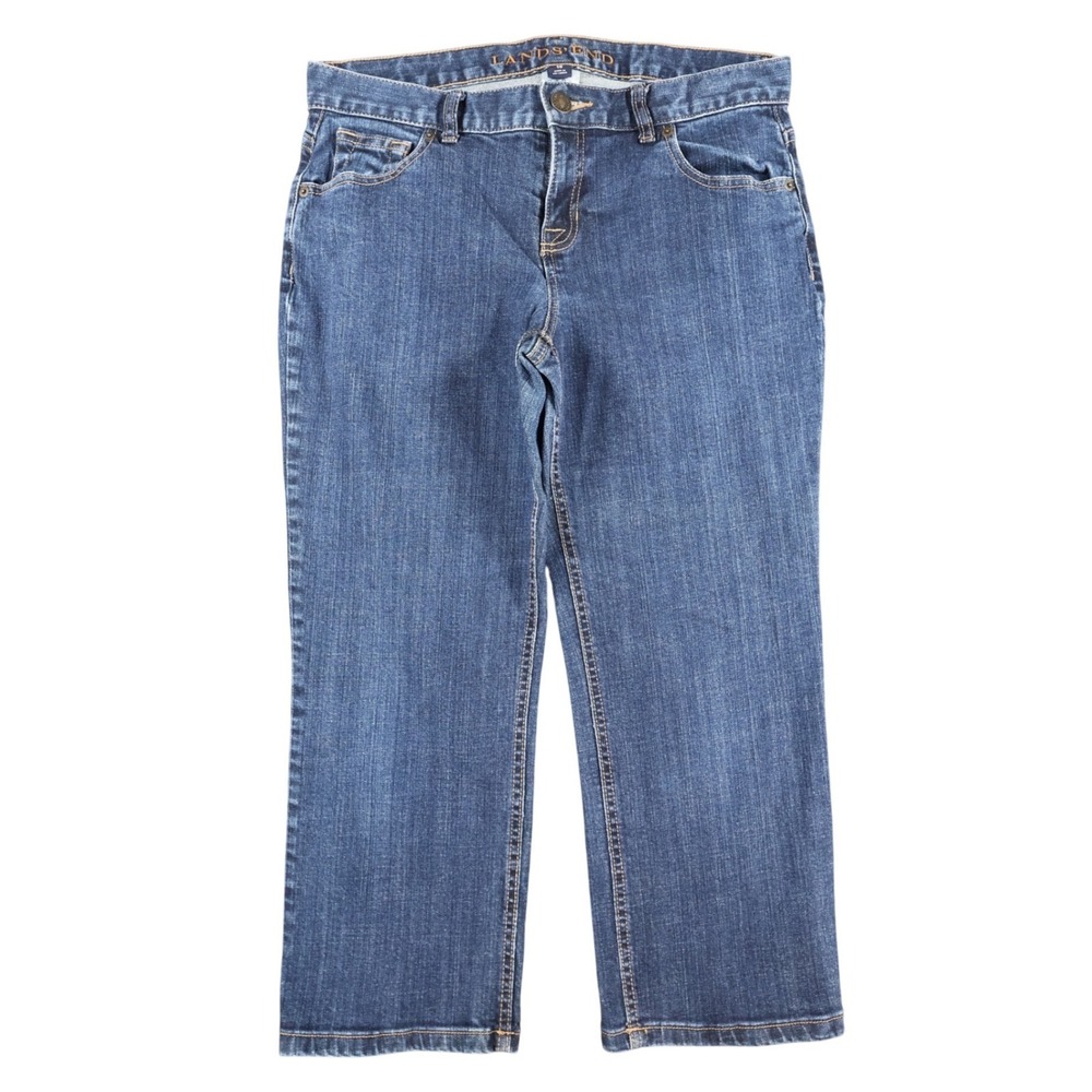 Lands' End Straight Leg Jeans Womens 10 Blue Cotton Stretch Fit 1 Casual Denim